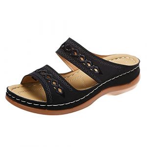 Spritumn-Home Sandale Femme Sandales Plateforme Femme Mules Bout Ouvert Plateforme Pantoufles Premium OrthopéDiques Sandales Vintage Chaussons De Plage D'éTé Pour SoiréE Mariage Chaussure (idle work, neuf)