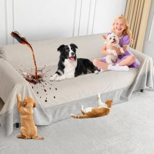 Loiion Housse Protection Grand Canapé, Protege Canapé Imperméable 3 Place, Protege Canape Chien, Housse de Canapé Anti Pipi, Housse de Canapé Anti Poil de Chien, Café Clair, 380x230cm (Loiion, neuf)