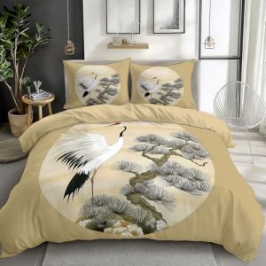 CozyRest Parures de lit 140 x 200 cm Culture Japonaise Ensemble De Literie Polycoton avec Fermeture &Eacute;clair Jaune Housse de Couette Parure de lit Doux Imprim&eacute; avec 2 Taie d'oreiller 65x65 cm (CozyHome Shop, neuf)