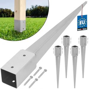 KOTARBAU® 4 x 51 x 51 x 600 mm Support De Poteau À Enfoncer en Acier Galvanisé Lourd | Support De Poteau Carré en Métal Entraîné À Planter | Support Poteau Bois | Support Poteau À Enfoncer (KOTARBAU, neuf)