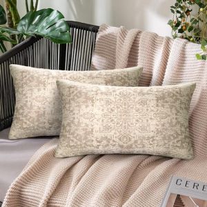 Moderne Housse Coussin Boheme 30x50 Lin Taie Oreiller Rectangulaire Mandala Motif Housses de Coussin Beige Coussin Decoratif pour Chaise Longue Fauteuil Chambre Lit Luxe Léger Lot de 2 (Inhobbok Home, neuf)