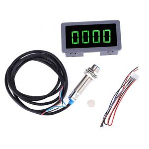Tachymètre de Moteur, DC 8 à 24 V 40 MA 10 à 9999 Tr/min 4 LED Tachymètre Numérique RPM Compteur de Vitesse Capteur de proximité Hall NPN Vert, Tachymètres Industriels (Luoyuuk, neuf)