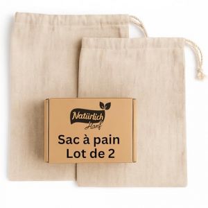 Sac &agrave; Pain Lot de 2 | Tissu 100% chanvre naturel | Paniere a Pain pour conserver la fra&icirc;cheur | Huche r&eacute;utilisables | Sac Conservation Pain 2x 30x40 cm (PTMS_ITA, neuf)