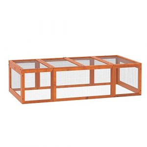 PawHut Clapier Lapin ext&eacute;rieur en Bois, Cage Cochon d'Inde 180 x 90 x 48 cm avec Toit ouvrable et Portes verrouillables, abri pour rongeurs avec enclos et Espace Libre pour Petits Animaux, Jaune (Aosom FR, neuf)