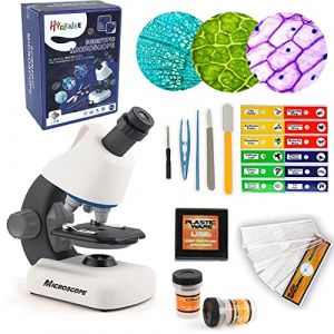 STEM Microscope pour Enfants débutants Sciences l'éducation 40X- 1200X Monoculaire avec Lumière LED Filtres colorés Tranches Lab Campus Education(Blanc) (BEHEN, neuf)