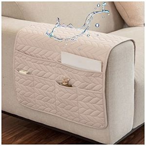 AWAV Organiseur pour Canap&eacute; et Fauteuil Imperm&eacute;able et Antid&eacute;rapant Sofa Accoudoir 6 Poches Support Organisateur de Chevet pour Tablette, t&eacute;l&eacute;phone, Tablette, Livre, t&eacute;l&eacute;commande TV (Beige) (YOOmi, neuf)