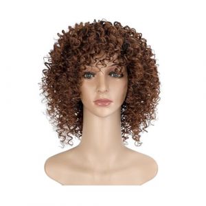 Perruque Perruques, petites perruques afro boucl&eacute;es, perruques de mode de style europ&eacute;en et am&eacute;ricain, perruques synth&eacute;tiques haute temp&eacute;rature Perruques quotidiennes(A) (haikouhua, neuf)