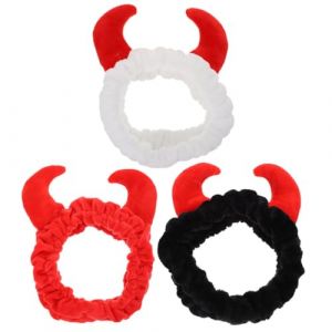 Mikikit Lot de 3 Bandeaux de Soin Visage en Corne de Bœuf Duveteux Serrage-Têtes Cosmétiques Réutilisables pour Spa Accessoire Maquillage pour Femmes Couleurs Noir Rouge et Blanc (Famidago, neuf)