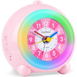Ayybboo R&eacute;veil Enfant Fille Gar&ccedil;on,Horloge Analogique P&eacute;dagogique sans Tic-Tac avec Veilleuse et Snooze,Cadeau pour Chambre d'enfant, &Eacute;cole, Anniversaire (Rose Clair) (GUUMUXIN EU, neuf)