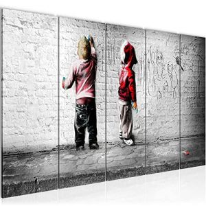Runa Art Tableau mural XXL Enfants 200 x 80 cm Noir Et Blanc 5 Parties Street art Graffiti - 039255c (Runa Art GmbH, neuf)