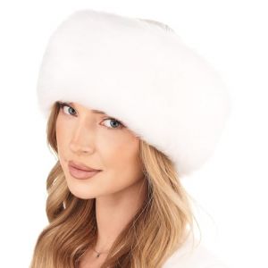 Futrzane Siberian Toque - Chapka Femme Cuir avec Fourrure - Chic Bonnet Hiver (M, Blanc - Blanc Siberian) (Futrzane EU, neuf)