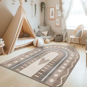 TT Home Tapis Chambre Enfant Bebe Fille Garcon Moderne Arc-en-Ciel Nuage Motif Animal Multicolore, Couleur:Gris Beige Cr&egrave;me, Dimension:120x160 cm Forme d'arc-en-Ciel (marche-de-tapis, neuf)