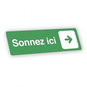 Plaque signalétique gravée autocollante Sonnez ici flèche droite - vert clair - format 12x3,7 cm (my-goodprice, neuf)