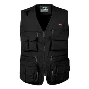 KTWOLEN Homme Gilet de Sport Multipoches Gilet de P&ecirc;che Veste de Chasse Sans Manche Fermeture &eacute;clair Gilet pour Peche Photographe, Noir, M (KTWOLEN, neuf)