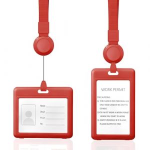 ATTEEFI 2 Pi&egrave;ces Protege Badge Transparent Double Face, Porte Carte avec Cordon R&eacute;tractable, Porte Badge Plastique, pour Cartes D'identit&eacute; Travail, Carte D'identit&eacute;, Rouge, Horizontales et Verticales (ROTARIU SELLPOINT S.R.L., neuf)