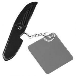 DIYEAH Petit Peigne Pliable pour Hommes &agrave; Dents Fines, Porte-cl&eacute;s Miroir Carr&eacute;, Compact et L&eacute;ger, pour Voyage et Soin Barbe, Mat&eacute;riau Acrylique, Petit Format Facile &agrave; Transporter (Second Speed SS, neuf)