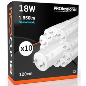 Eurocali Lot de 10 tubes LED 120 cm G13 T8 18 W 1700 lumens Lumière blanche froide 6400 K Faisceau lumineux 160° Remplacement néon (Eurocali, neuf)