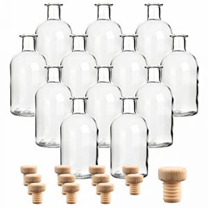 gouveo Lot de 12 bouteilles en verre 250 ml Pharmacien avec bouchon à poignée en bois - Petite bouteille médicale 0,25 l à remplir - Bouteille vide pour liqueur, huile, vinaigre (AFRT250HGK) (flaschendiscount, neuf)
