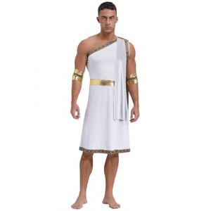 Runhomal Deguisement Dieux Grec Homme Adulte Empereur Romain César Grec Costume de Dieu Grec Grèce Romain Halloween Carnaval Fête B Blanc M (Runhomal EU, neuf)