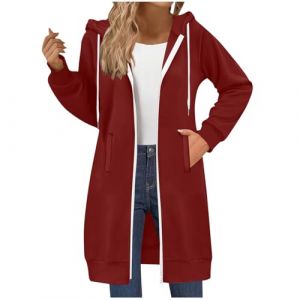 RLEHJN Sweat Femme Avec Capuche Chaud Long Veste Sweat &Agrave; Capuche Gilet Cardigan Femme Manches Longues Veste &Agrave; Capuche Color Block Slim Fit Tunique Casual Manteau Long Jacket Outwear (⭐⭐⭐⭐⭐RLEHJN, neuf)