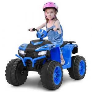 COSTWAY 24V Quad Électrique Enfant avec Musique & Lumières LED, Voiture Électrique avec 4 Roues Antidérapantes & Pédale, Démarrage Lent, Vitesse 2,8/5 km/h, Charge 35kg pour Enfants de 3-8 Ans (Bleu) (FDS GmbH, neuf)