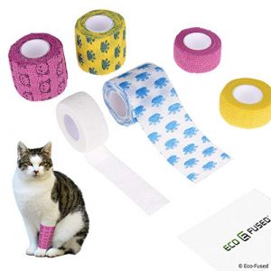 Bandage auto adh&eacute;sif - Ruban enveloppant pour les chats - Paquet de 6 - Id&eacute;al pour les muscles et les articulations - Facile &agrave; appliquer et &agrave; enlever - Ne colle pas &agrave; votre peau - &Eacute;lastique, hydrofuge (ECO-FUSED UK, neuf)