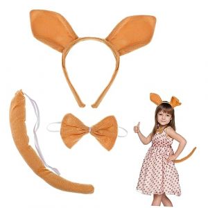 Mikinona Bandeau Animaux 2 Ensembles Ensemble Bandeau Kangourou Pudsey Costume De Queues D'animaux Accessoire De Performance Kangourou Noeud Animalier Liens Chien Déguisements Arc Peluche Courte (Dawn Cedar, neuf)