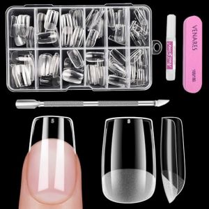 Capsule Americaine Ongle Carr&eacute; Court, Venares 120 Pi&egrave;ces Capsules Ongles 12 Tailles Pose Americaine Ongle avec Colle, Ongles Blocs, Pousse-cuticules, Faux Ongles et Capsules Carr&eacute; Court-M (Vanares-EU, neuf)
