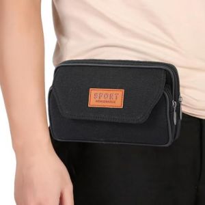 UZYXC Sacoche Ceinture Homme Noir en Toile Cir&eacute;e - Pochette T&eacute;l&eacute;phone Portable EDC Anti-Vol, Multifonction avec Poche &agrave; Fermeture &Eacute;clair, Double Couture &Eacute;tanche pour Camping Randonn&eacute;e Voyage (hulingle, neuf)
