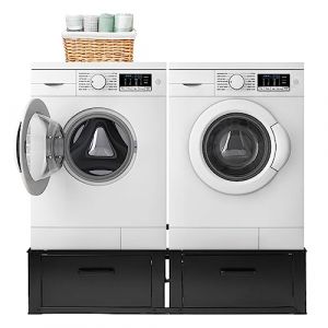 Vonia Rehausseur Double pour Lave-Linge et Sèche-Linge – Avec Tiroir – Support Machine à Laver Robuste – Noir (Dennepark B.V, neuf)
