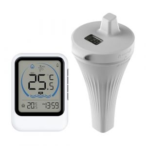 Longzhuo ThermomèTre de Piscine LCD,ThermomèTre Piscine Sans Fil Radio Flottant,Thermometre Interieur Exterieur Sans Fil,Comprend Une Horloge,Un Capteur de Connectivité Wifi (ZJJ-US, neuf)