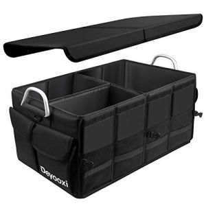Deyooxi Organisateur Coffre Voiture,Imperméable Organisateur de Rangement de Coffre de Voiture Pliable avec Couvercle Pliable,Rangement Voiture Coffre avec Poignée en Alliage d’Aluminium (Ezvsevuo, neuf)