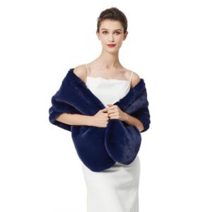 BEAUTELICATE Ch&acirc;le &Eacute;tole en Fausse Fourrure &Eacute;charpe Bol&eacute;ro De Femme Mariage Hiver sur Robe de Soir&eacute;e Mari&eacute;e C&eacute;r&eacute;monie F&ecirc;te Demoiselle d'honneur (Taille Unique, Am&eacute;lior&eacute; - Bleu Marine) (BEAUTELICATE-FR, neuf)