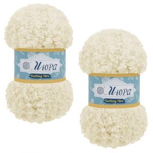 Uiopa Pelotes de Laine &agrave; Tricoter 2 x 100g Laine Fausse Fourrure Douce Fil Laine &Eacute;paisse Chunky Yarn Duveteux Pour &Eacute;charpes Chapeaux Sacs Bricolage D&eacute;coration (Blanc Cr&egrave;me) (XEYUAN, neuf)