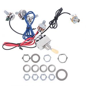 500K 2V2T1J potentiomètre de guitare électrique ensemble de faisceau de câbles de guitare pré-câblé prise de commutation à 3 voies pour pièces de guitare électrique(Jaune) (Funwehua, neuf)