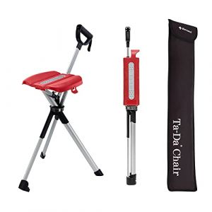 Ta-Da Chair Series 2 - Canne de Marche avec siège, Cadre léger en Aluminium, Tabouret Pliable Robuste (jusqu'à 136 kg), Facile à Plier, idéal pour randonnée et activités en Plein air - Rouge, 87cm (STEP2GOLD, neuf)