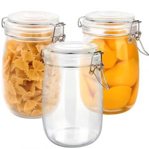 Ezvsevuo Bocaux en Verre Herm&eacute;tique - 3 x 1L Grand Bocal Hermetique avec Couvercle &agrave; Clip, 1000ml Transparent Pot en Verre avec Couvercle, Pot Confiture Bocaux &agrave; Pickles pour le P&acirc;tes,C&eacute;r&eacute;ales,Grains (Ezvsevuo, neuf)