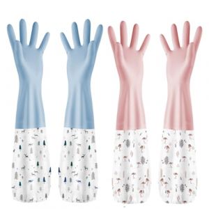 Reccisokz 2 Paires De Gants De Vaisselle De Cuisine,Gants De Jardin Pour Femmes,Gants De Nettoyage En Coton à Manchette Longue Avec Doublure,Adaptés à Un Usage Domestique,Blanchisserie,Jardinage (Reccisokz, neuf)