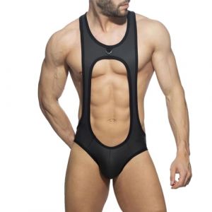 Duohropke Bodysuit pour homme - Ouvert - Sous-v&ecirc;tements de lutte - D&eacute;bardeur - Bretelles - Combinaison - Maillot de corps - Sexy - R&eacute;sille - Pyjama - Bretelles - String - Body en maille, Noir , XXL (PANGCON, neuf)