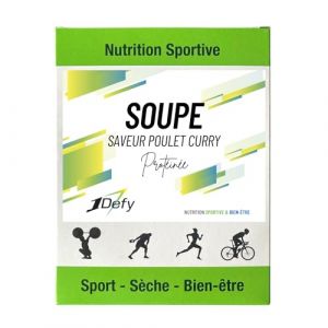 Soupe Prot&eacute;in&eacute;es poulet curry - Substituts de repas riche en prot&eacute;ines - Soupe d&eacute;shydrat&eacute;e - Lot de 5 sachets, soit 5 portions (Lot de 5 sachets individuels, Poulet Curry) (1Defy Sport, neuf)