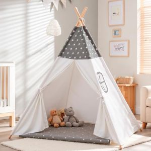 Sumbababy Tipi Enfant Teepee Indien : Coton Enfants Tente Jouent Tente Int&eacute;rieure Ext&eacute;rieure Portable Maison de Jeu pour Gar&ccedil;ons Filles Jeux D'int&eacute;rieur et D'ext&eacute;rieur (Gris et Blanc Cass&eacute;) (FUSUNOD, neuf)