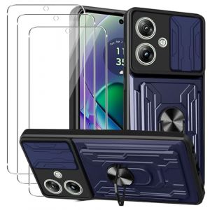 KZIOACSH Coque Motorola Moto G64 5G/Moto G54 avec 3 Verre Tremp&eacute;,Heavy Duty Antichoc Bumper Housse,Couvercle de cam&eacute;ra &agrave; glissi&egrave;re+360&deg;degr&eacute;s B&eacute;quille &agrave; Bague de Rotation,Bleu (Dragon-long, neuf)