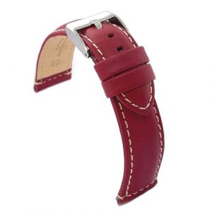 Diloy Bracelet montre cuir veau lisse sportif bomb&eacute; couture blanche &ndash; Tailles 14mm 16mm 18mm 20mm 22mm 24mm &ndash; &Eacute;l&eacute;gance et robustesse P354 Bordeaux 22mm (DWS Online, neuf)