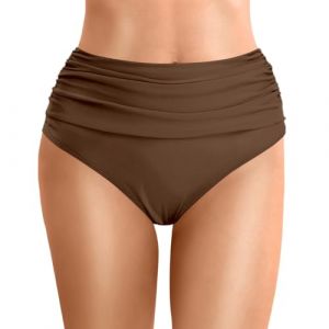 Nlaayong Bas Maillot De Bain Taille Haute pour Femme Élégant Bikini Taille Haute Ruched Bikini Slips Couleur Unie Triangle Short de Bain Amincissant Gainant Ventre Plat (NIyong, neuf)
