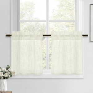 DWCN Beige Clair Rideaux Cuisine Brise-bise Court Rideau Voilage 45 x 60 cm (H x l) Style Lin Moderne Semi-translucide pour Evier Placard Fenetre Salon Chambre 2 Panneaux (DWCN EU, neuf)