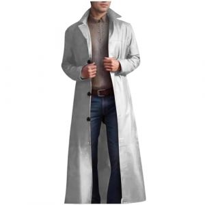 GULASISI Veste longue en cuir pour hommes - Manteau trench en cuir - UK - Coupe-vent gothique steampunk - Avec col et boutons - Chaud - Longueur compl&egrave;te, blanc, XL (PULINGDEDIAN, neuf)