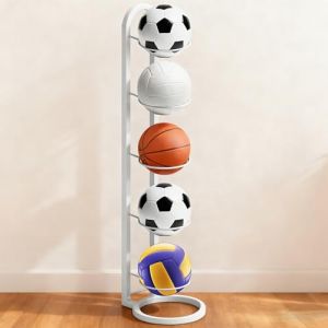 SZHUGEKI Support de Rangement pour Ballon &agrave; 5 Niveaux, Support Ballon Basket en M&eacute;tal, Rangement pour Balles de Garage, Adapt&eacute; au Basket-Ball, au Volley-Ball et au Football (Blanc) (Blanc) (Fogotech, neuf)