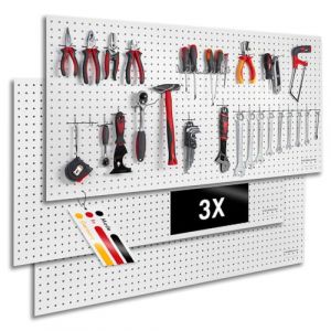 Pegboard Peggy&acute;s Lot de 3 panneaux &agrave; outils en bois - 120 x 60 x 0,5 cm - Perforation &Oslash; 7 mm - MDF laqu&eacute; blanc (pegboard, neuf)