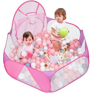 Eocolz Grand bac &agrave; balles pour Enfants - Tente Pop-up pour Enfants - Maison de Jeu - Parc &agrave; Ramper avec Panier de Basket-Ball et Sac de Rangement &agrave; Fermeture &eacute;clair - 120 cm (Rose) (Eocolz EU, neuf)