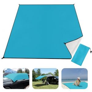 Brovamo Tapis de Plage, 210 x 200 cm Couverture de Plage, Imperméable Anti Sable Natte de Plage, Portable Ultra Légère Grande Drap de Plage pour Picnic Plage Camping Parc Voyage Randonnée - Bleu (SOLIDTRUST, neuf)